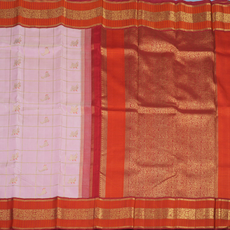 Hayagrivas Handloom Baby Pink Kanjivaram Silk Saree with Red Border KBE2357B4-1