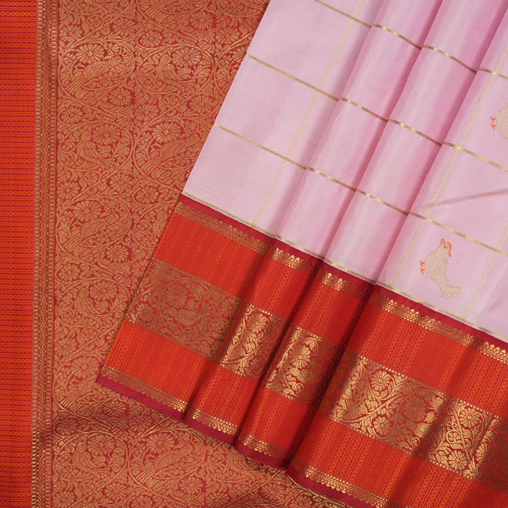 Hayagrivas Handloom Baby Pink Kanjivaram Silk Saree with Red Border KBE2357B4-1