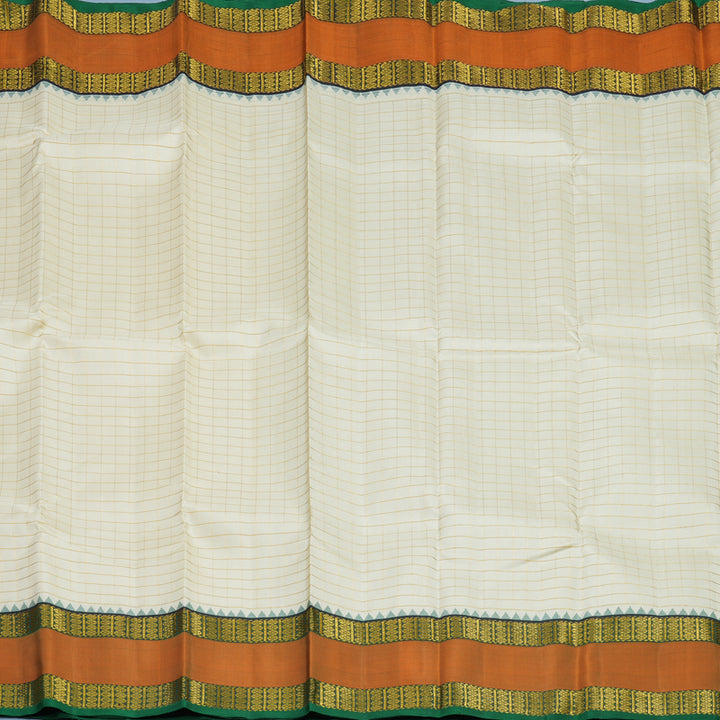 Hayagrivas Handloom Half-White Kanjivaram Silk Saree with Rust Orange Border KBE2357B5-1