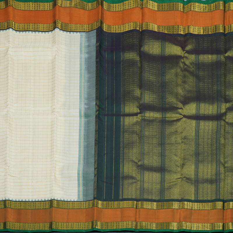 Hayagrivas Handloom Half-White Kanjivaram Silk Saree with Rust Orange Border KBE2357B5-1