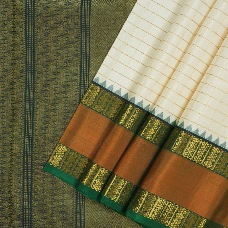 Hayagrivas Handloom Half-White Kanjivaram Silk Saree with Rust Orange Border KBE2357B5-1