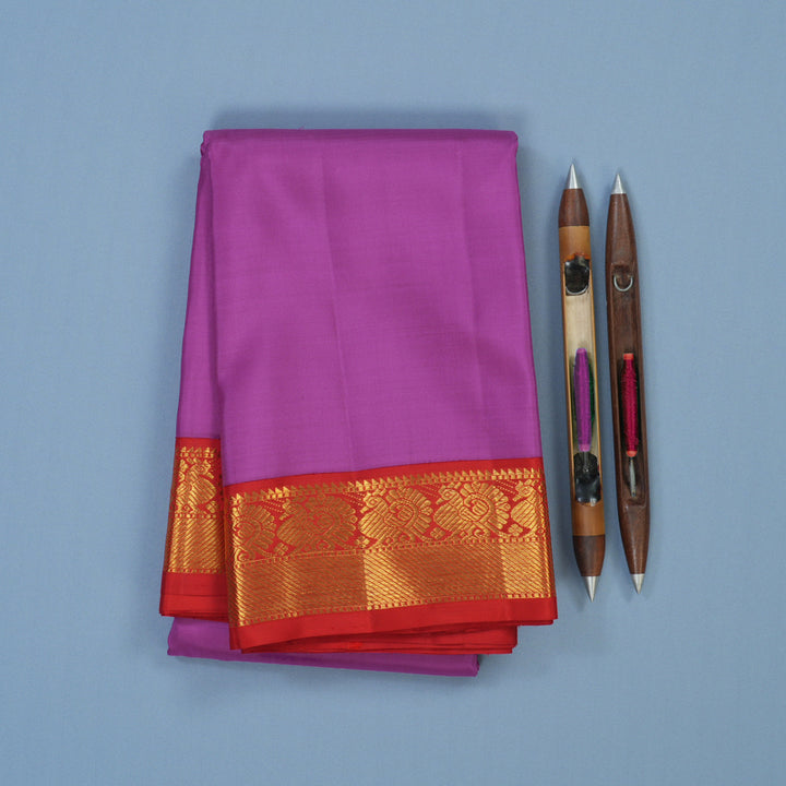Hayagrivas Handloom Purple Kanjivaram Silk Saree with Red Border KBE2357B6-1
