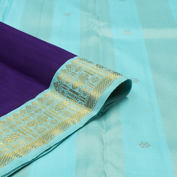 Hayagrivas Handloom Purplish-Blue Kanjivaram Silk Saree with Powder Blue Border KBE2358B6-1