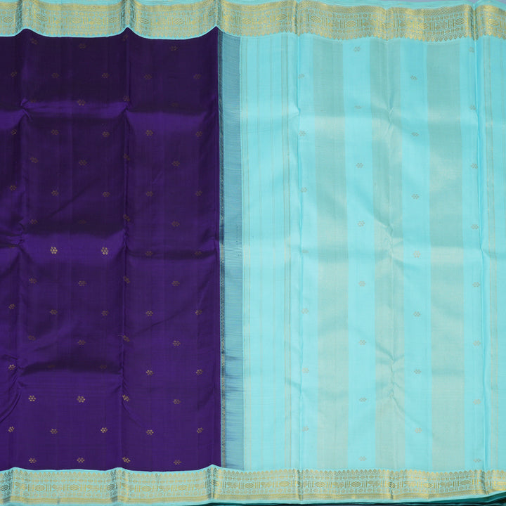 Hayagrivas Handloom Purplish-Blue Kanjivaram Silk Saree with Powder Blue Border KBE2358B6-1