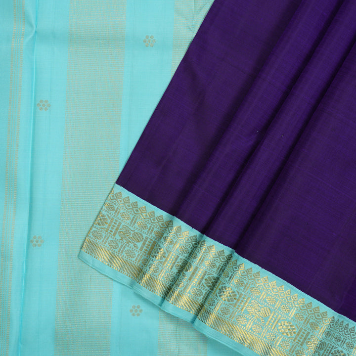 Hayagrivas Handloom Purplish-Blue Kanjivaram Silk Saree with Powder Blue Border KBE2358B6-1