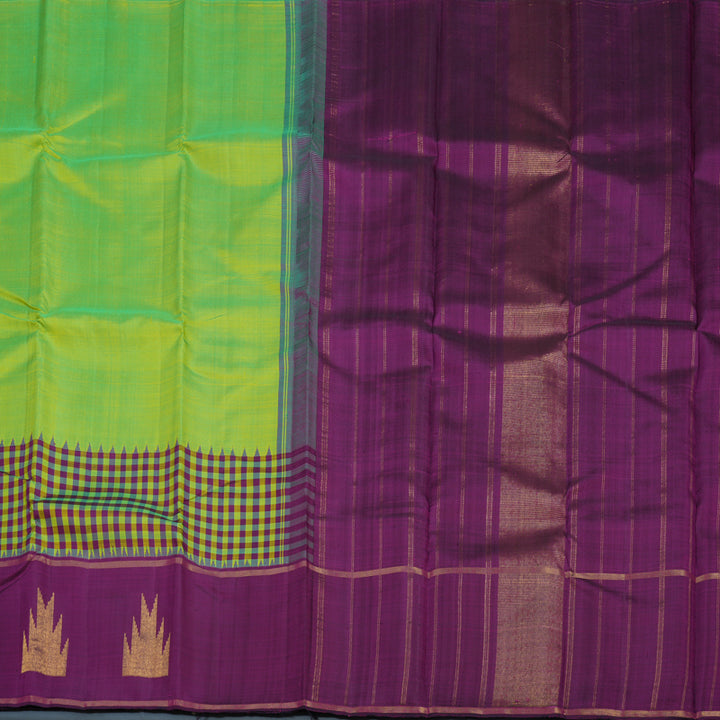 Hayagrivas Handloom Fluorescent Green Kanjivaram Silk Saree with Purple Border KBE2358B7-1