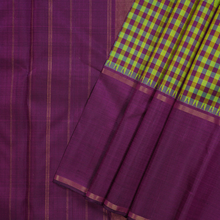 Hayagrivas Handloom Fluorescent Green Kanjivaram Silk Saree with Purple Border KBE2358B7-1