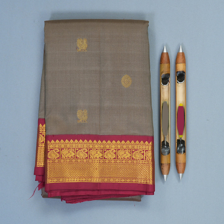 Hayagrivas Handloom Greige Kanjivaram Silk Saree with Maroon Border KBE2360B5-2