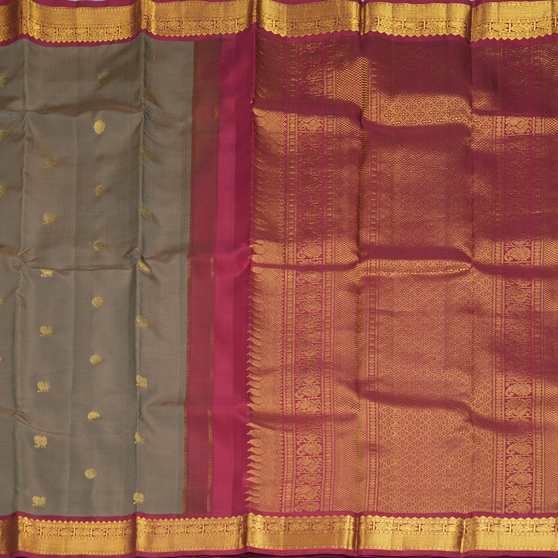 Hayagrivas Handloom Greige Kanjivaram Silk Saree with Maroon Border KBE2360B5-2