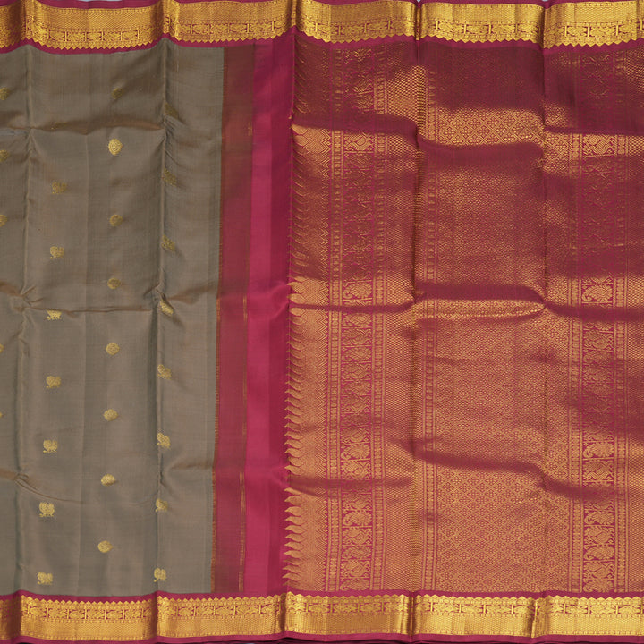 Hayagrivas Handloom Greige Kanjivaram Silk Saree with Maroon Border KBE2360B5-2