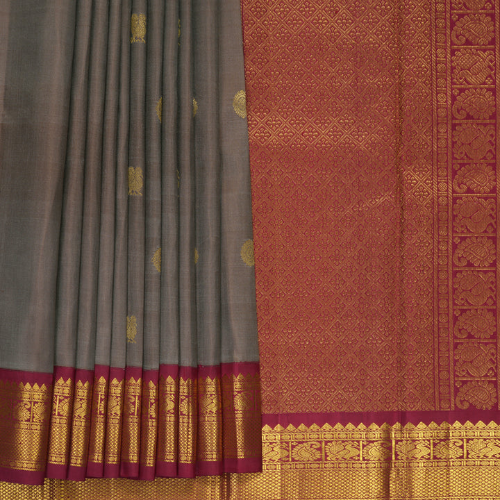 Hayagrivas Handloom Greige Kanjivaram Silk Saree with Maroon Border KBE2360B5-2