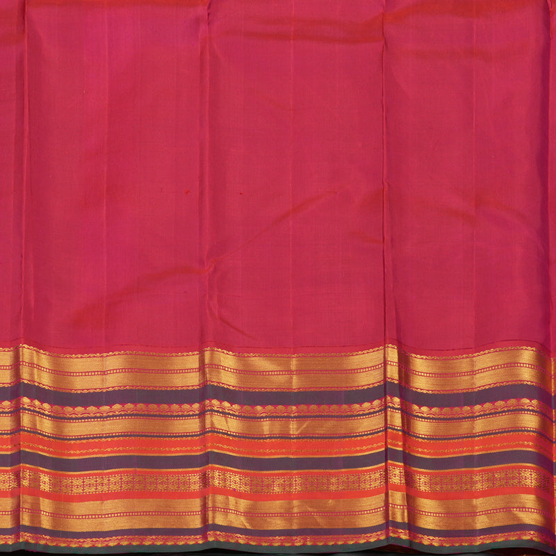 Hayagrivas Handloom Bottle Green Kanjivaram Silk Saree with Orangish-Pink Border KBE2360B6-1