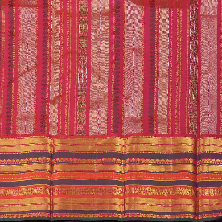 Hayagrivas Handloom Bottle Green Kanjivaram Silk Saree with Orangish-Pink Border KBE2360B6-1