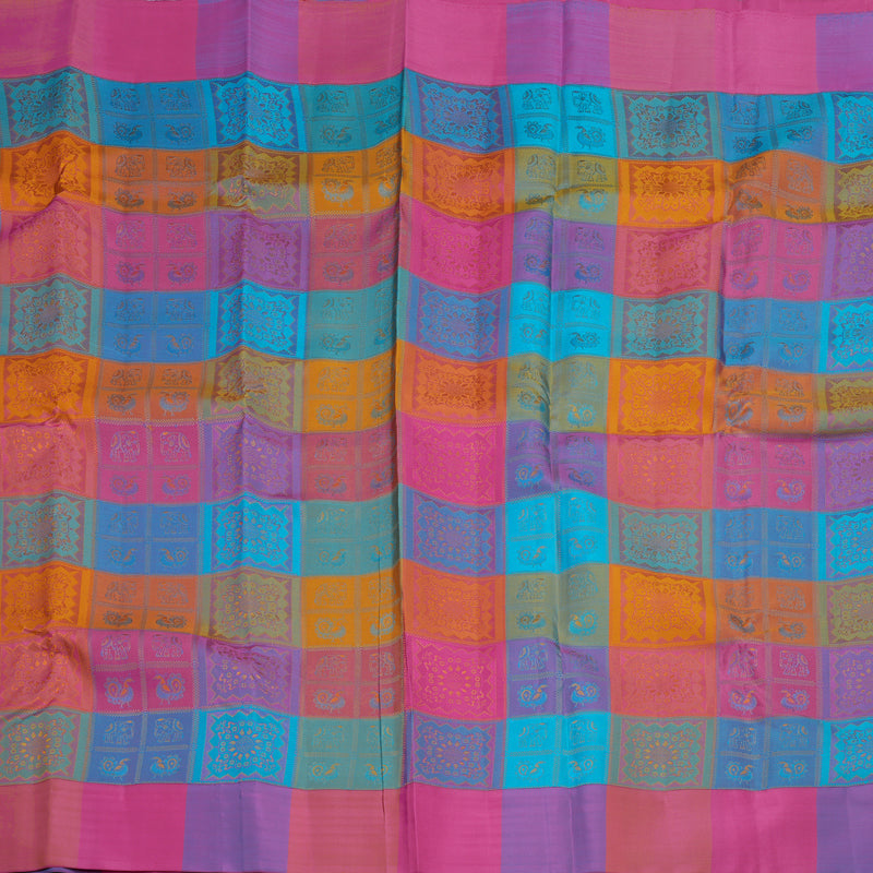 Hayagrivas Handloom Multicolour Checks Kanjivaram Silk Saree with Multicolour Border KBE2361B11-1