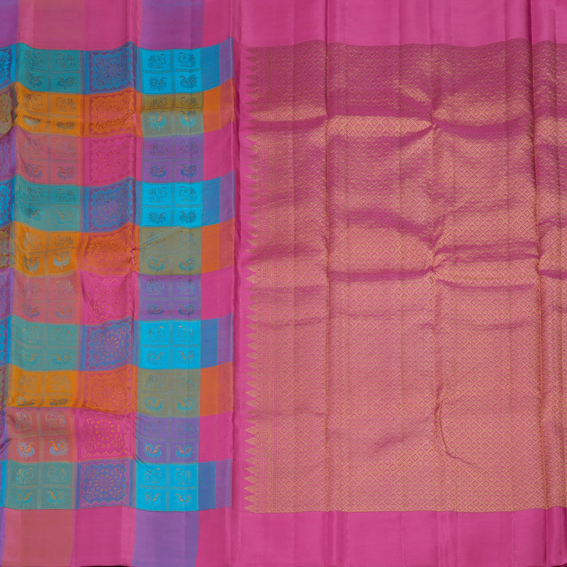 Hayagrivas Handloom Multicolour Checks Kanjivaram Silk Saree with Multicolour Border KBE2361B11-1