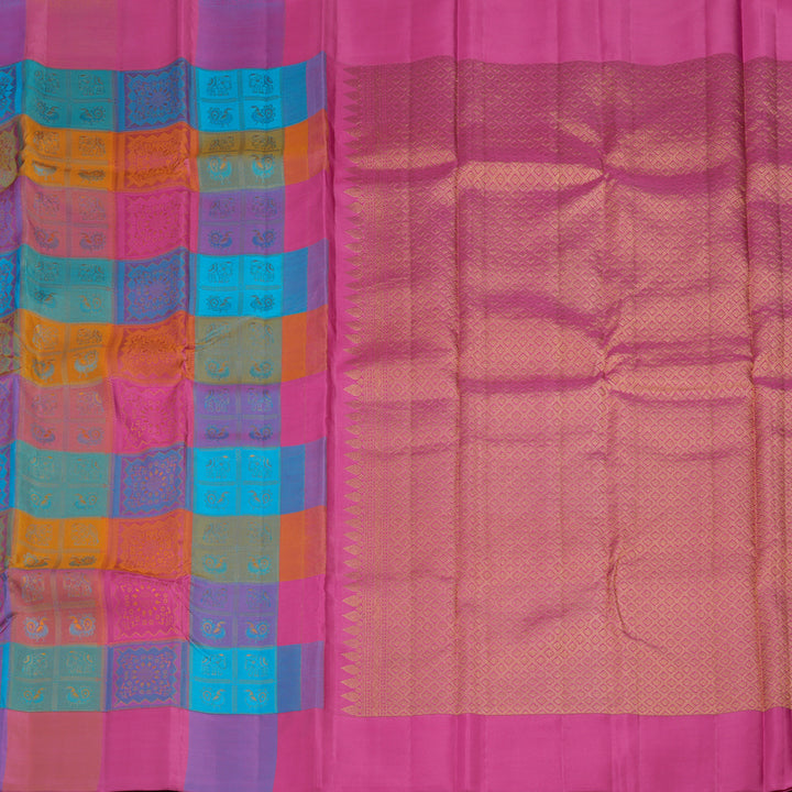 Hayagrivas Handloom Multicolour Checks Kanjivaram Silk Saree with Multicolour Border KBE2361B11-1