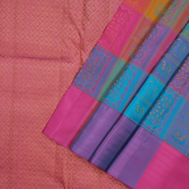 Hayagrivas Handloom Multicolour Checks Kanjivaram Silk Saree with Multicolour Border KBE2361B11-1
