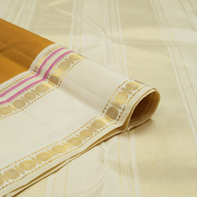 Hayagrivas Handloom Mustard Kanjivaram Silk Saree with Half-White Border KBE2367B6-2