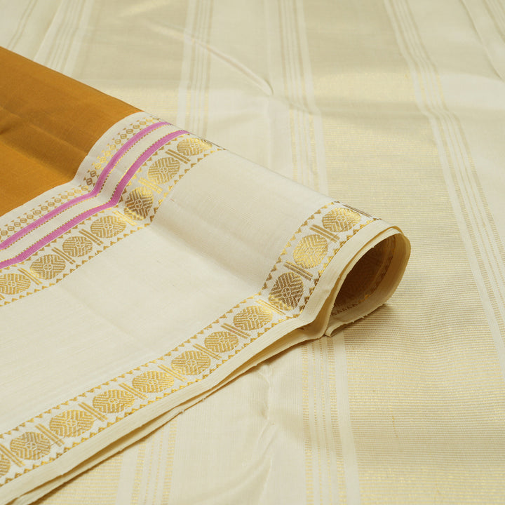 Hayagrivas Handloom Mustard Kanjivaram Silk Saree with Half-White Border KBE2367B6-2