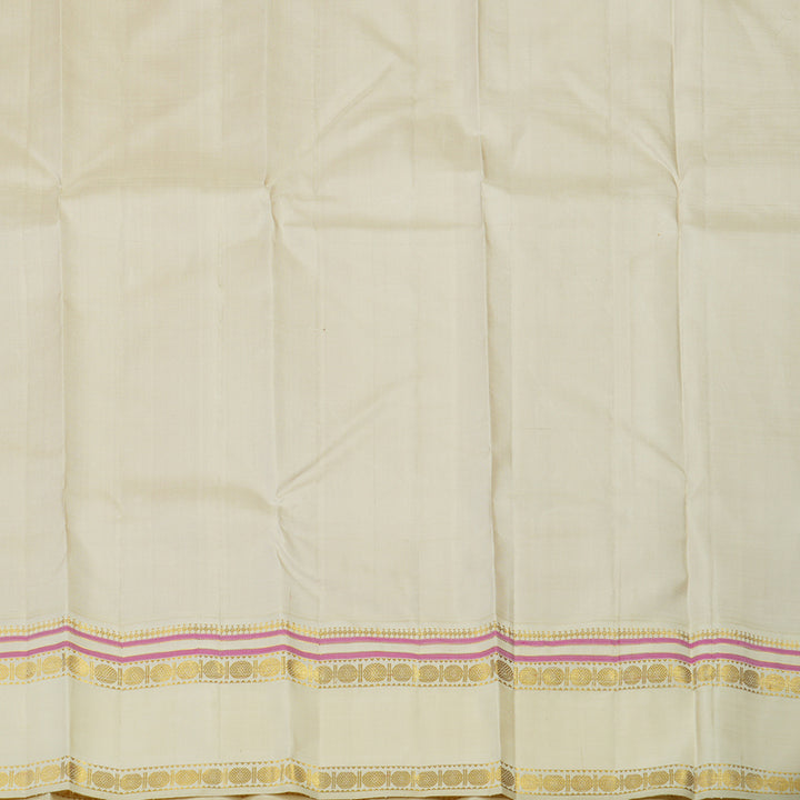 Hayagrivas Handloom Mustard Kanjivaram Silk Saree with Half-White Border KBE2367B6-2