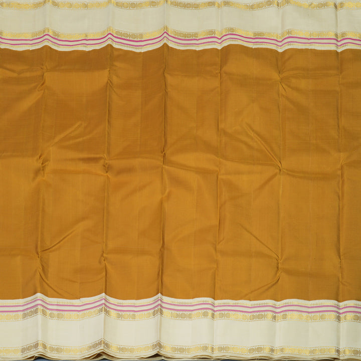 Hayagrivas Handloom Mustard Kanjivaram Silk Saree with Half-White Border KBE2367B6-2