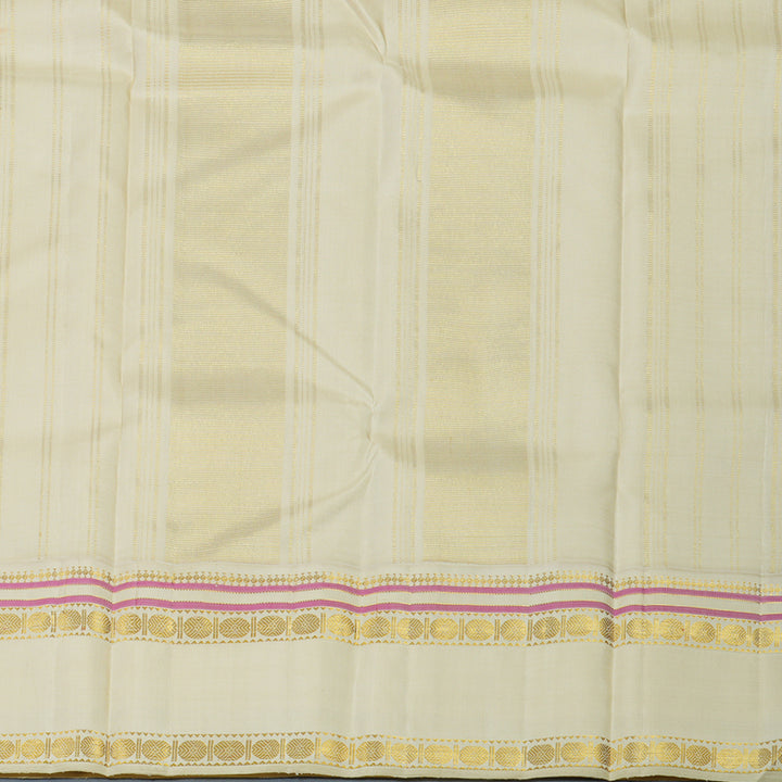 Hayagrivas Handloom Mustard Kanjivaram Silk Saree with Half-White Border KBE2367B6-2