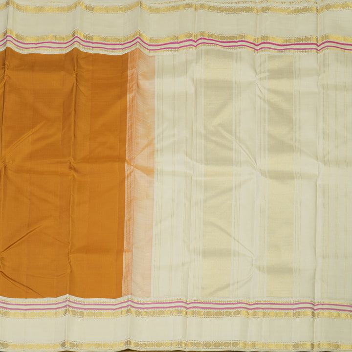 Hayagrivas Handloom Mustard Kanjivaram Silk Saree with Half-White Border KBE2367B6-2