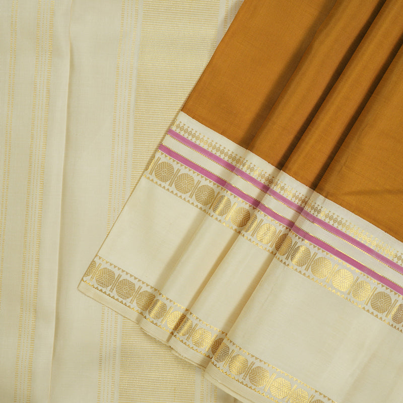 Hayagrivas Handloom Mustard Kanjivaram Silk Saree with Half-White Border KBE2367B6-2