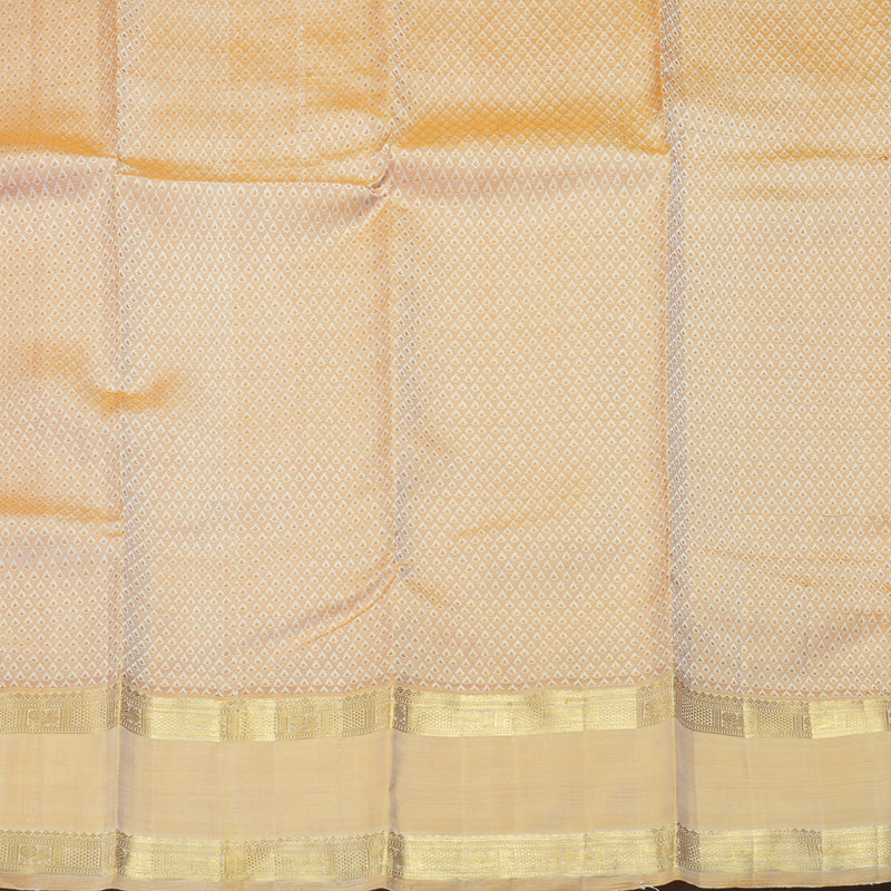 Hayagrivas Handloom Half-White Kanjivaram Silk Saree with Light Mustard Border KBE2368B4-1