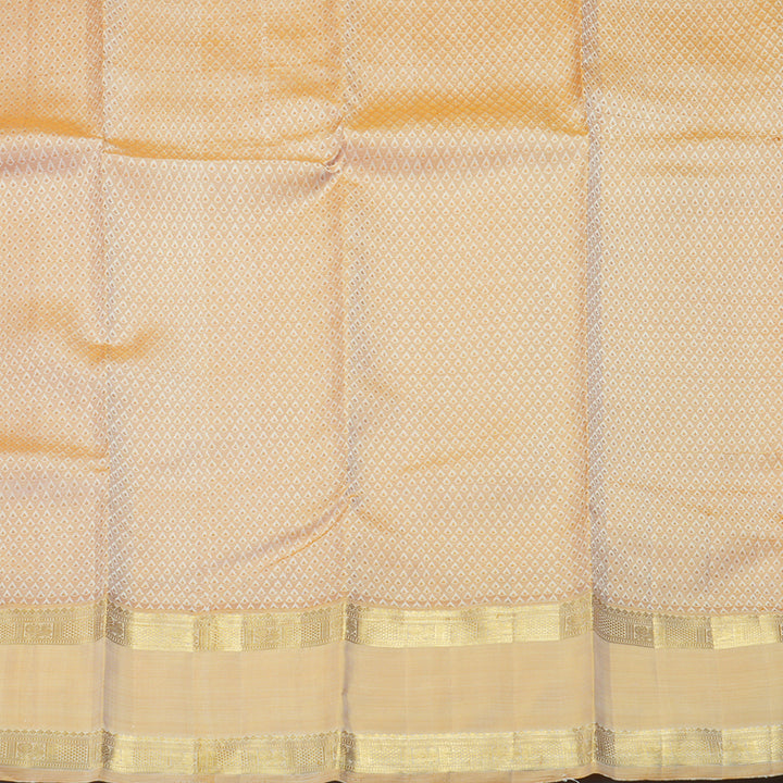 Hayagrivas Handloom Half-White Kanjivaram Silk Saree with Light Mustard Border KBE2368B4-1