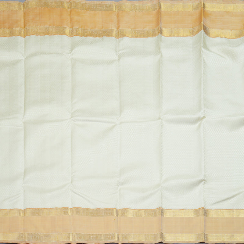 Hayagrivas Handloom Half-White Kanjivaram Silk Saree with Light Mustard Border KBE2368B4-1