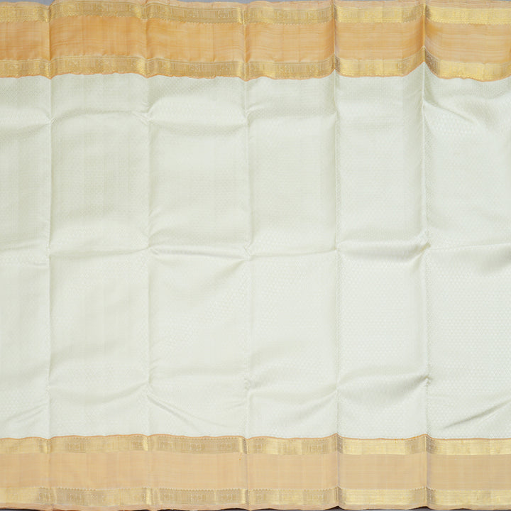 Hayagrivas Handloom Half-White Kanjivaram Silk Saree with Light Mustard Border KBE2368B4-1