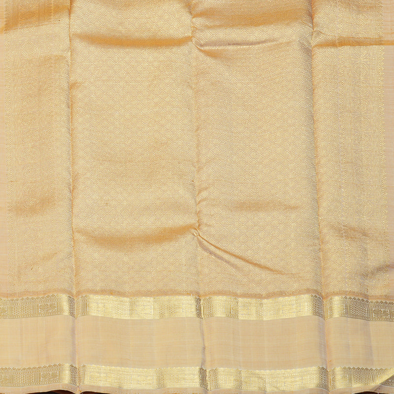 Hayagrivas Handloom Half-White Kanjivaram Silk Saree with Light Mustard Border KBE2368B4-1