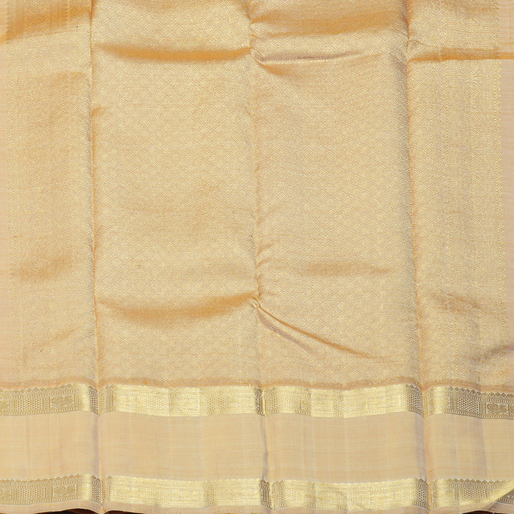 Hayagrivas Handloom Half-White Kanjivaram Silk Saree with Light Mustard Border KBE2368B4-1