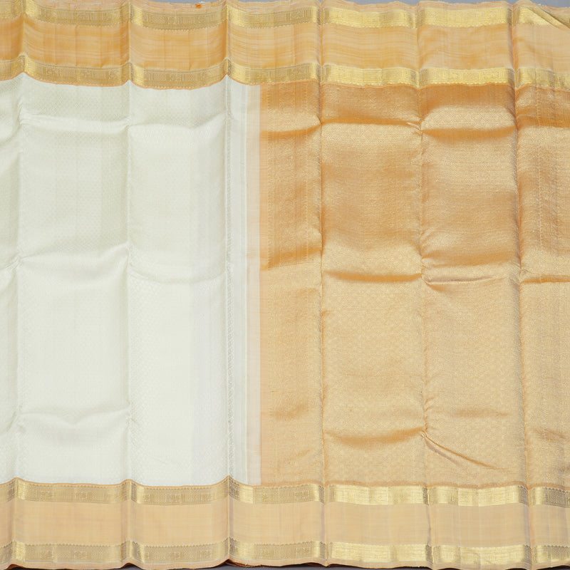Hayagrivas Handloom Half-White Kanjivaram Silk Saree with Light Mustard Border KBE2368B4-1