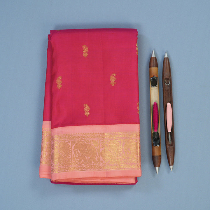Hayagrivas Handloom Pink Kanjivaram Silk Saree with Peach Pink Border KBE2368B5-1