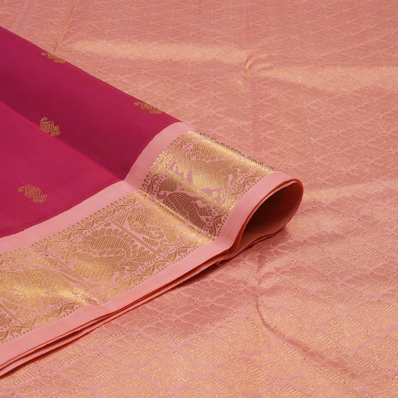 Hayagrivas Handloom Pink Kanjivaram Silk Saree with Peach Pink Border KBE2368B5-1