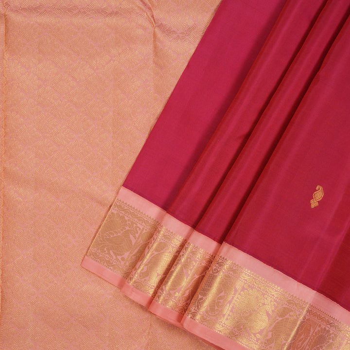 Hayagrivas Handloom Pink Kanjivaram Silk Saree with Peach Pink Border KBE2368B5-1