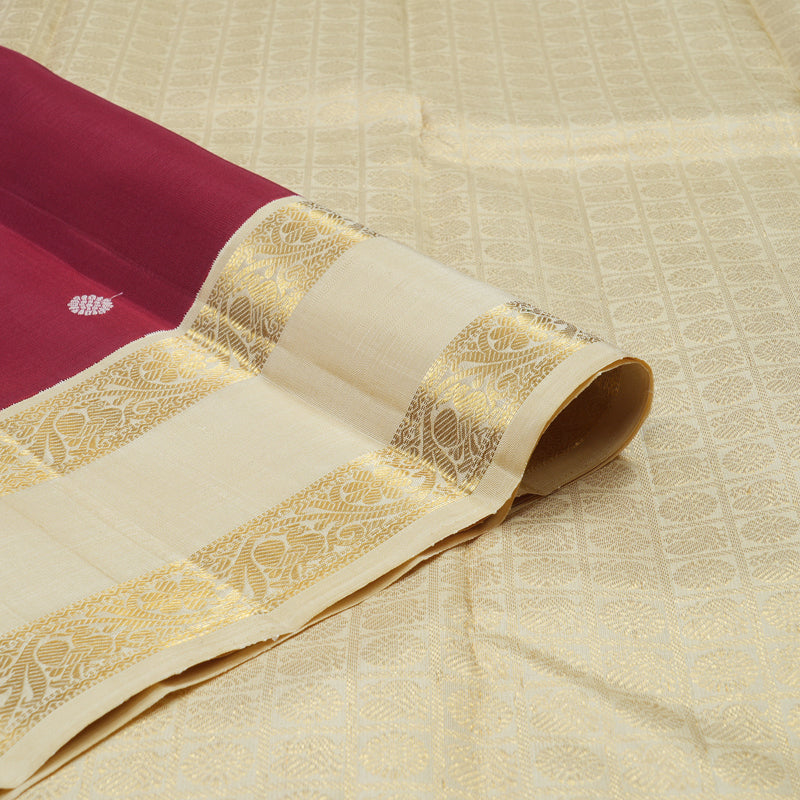 Hayagrivas Handloom Crimson Red Kanjivaram Silk Saree with Half-White Border KBE2368B5-3