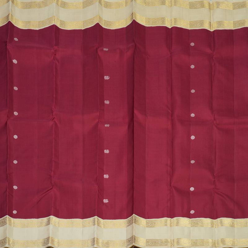 Hayagrivas Handloom Crimson Red Kanjivaram Silk Saree with Half-White Border KBE2368B5-3