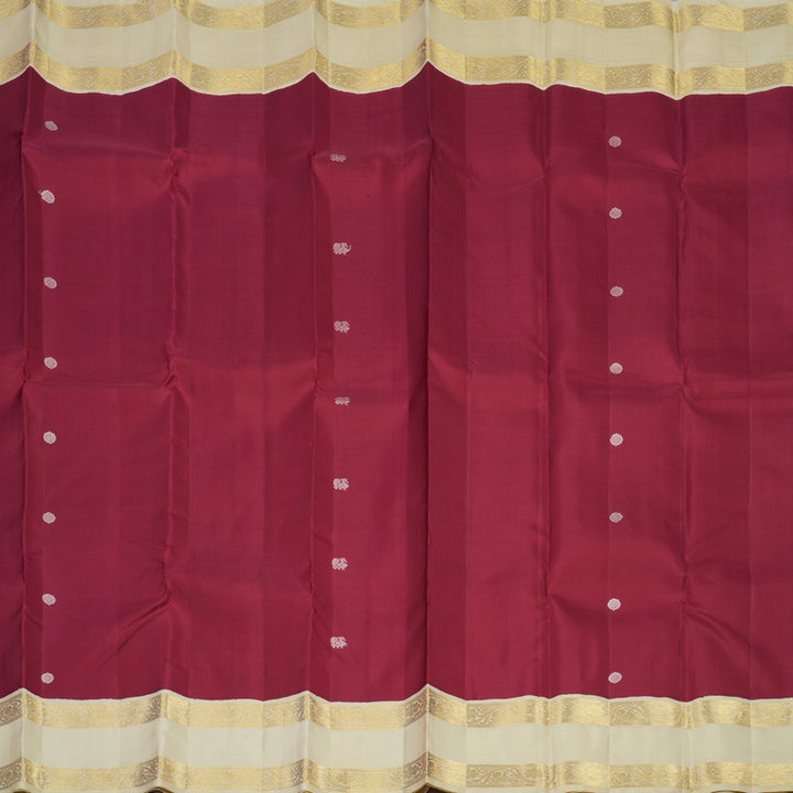 Hayagrivas Handloom Crimson Red Kanjivaram Silk Saree with Half-White Border KBE2368B5-3