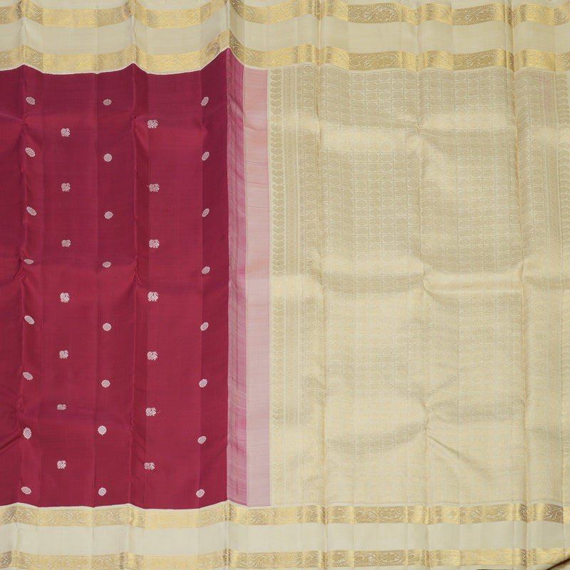 Hayagrivas Handloom Crimson Red Kanjivaram Silk Saree with Half-White Border KBE2368B5-3