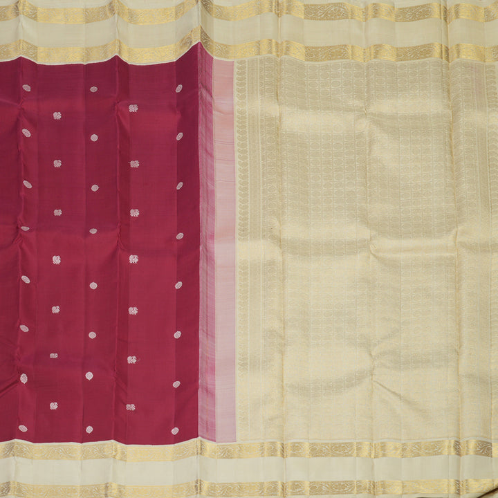 Hayagrivas Handloom Crimson Red Kanjivaram Silk Saree with Half-White Border KBE2368B5-3