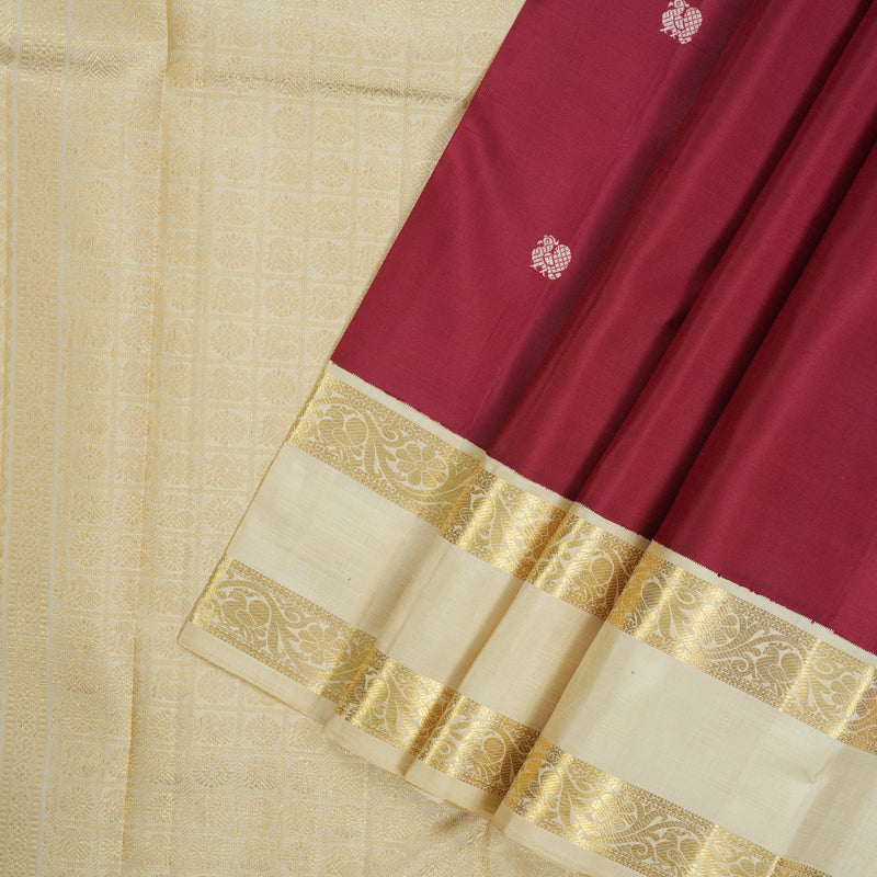 Hayagrivas Handloom Crimson Red Kanjivaram Silk Saree with Half-White Border KBE2368B5-3