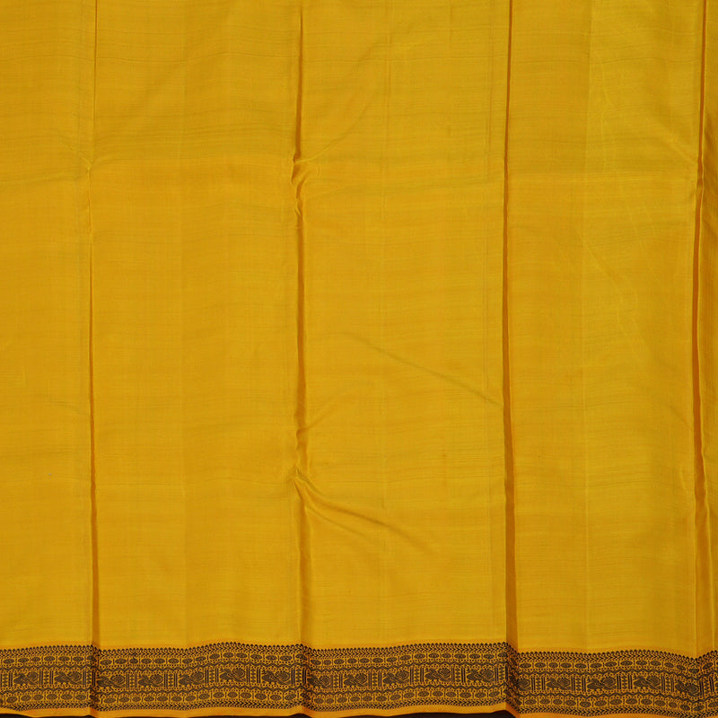 Hayagrivas Handloom Maroon & Bottle Green Stripes Kanjivaram Silk Saree with Mustard Border KBE2368B6-1