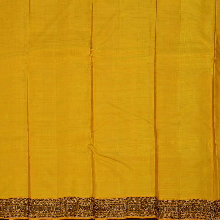 Hayagrivas Handloom Maroon & Bottle Green Stripes Kanjivaram Silk Saree with Mustard Border KBE2368B6-1