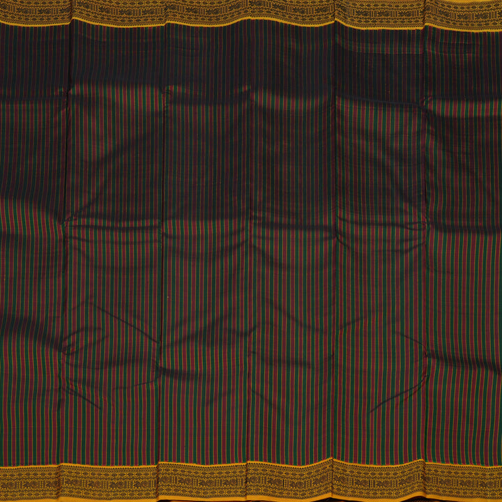 Hayagrivas Handloom Maroon & Bottle Green Stripes Kanjivaram Silk Saree with Mustard Border KBE2368B6-1