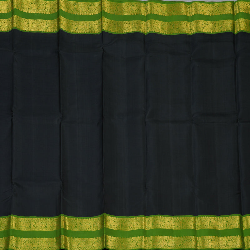 Hayagrivas Handloom Black Kanjivaram Silk Saree with Olive Green Border KBE2369B1-1