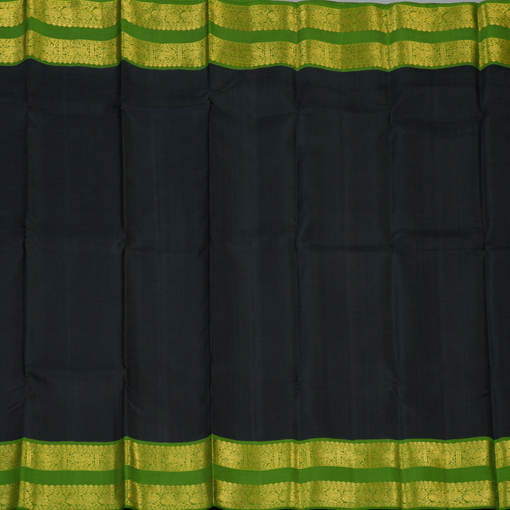 Hayagrivas Handloom Black Kanjivaram Silk Saree with Olive Green Border KBE2369B1-1