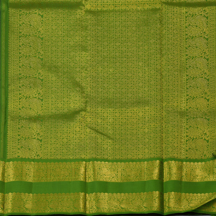 Hayagrivas Handloom Black Kanjivaram Silk Saree with Olive Green Border KBE2369B1-1